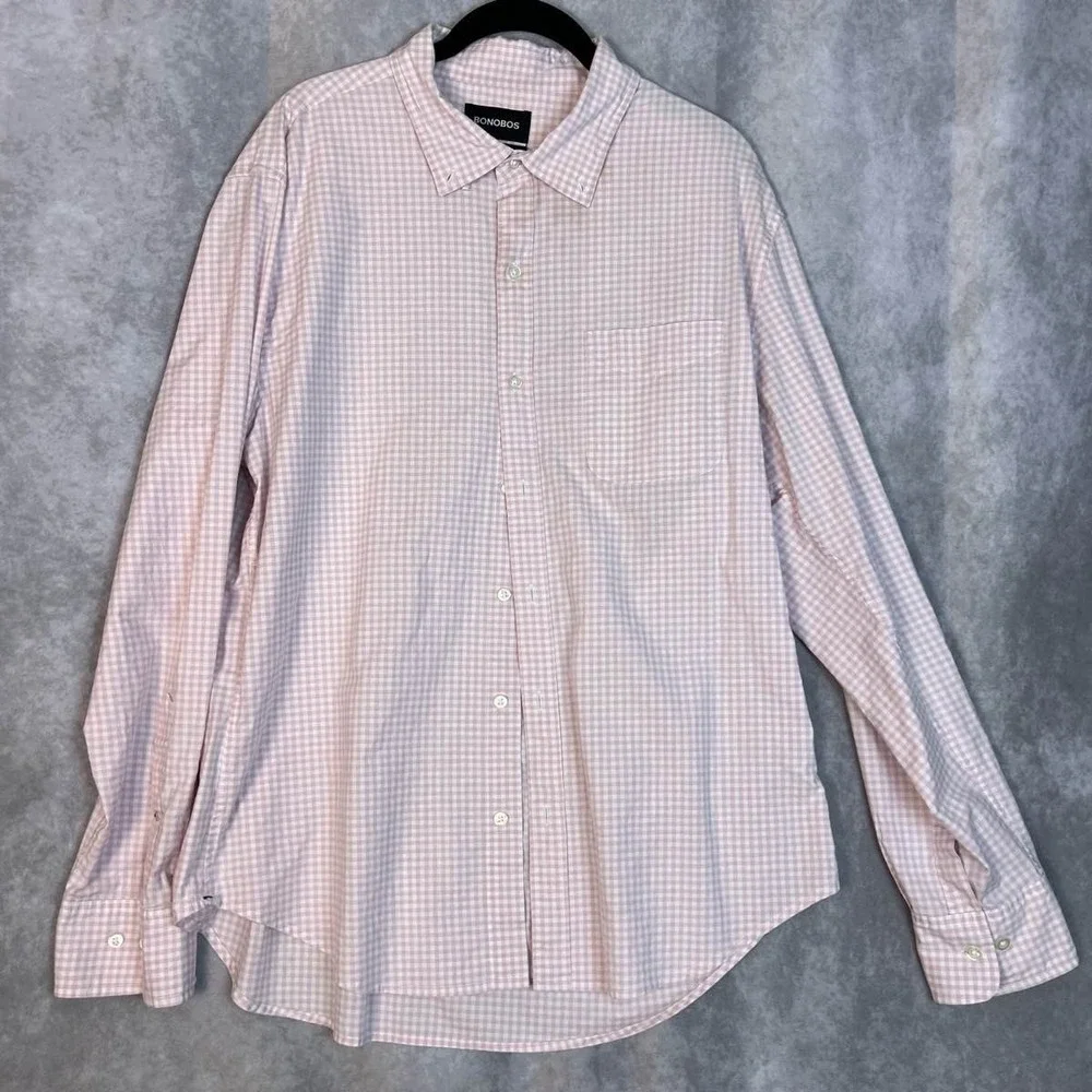 Bonobos Men's XL Slim Fit Pink White Gingham Shirt - Picture 3 of 10